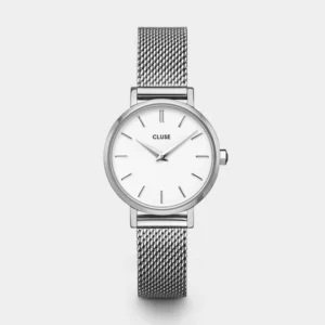 Boho Chic Petite Watch Mesh, White, Silver Colour