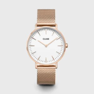 Boho Chic Watch Mesh, White, Rose Gold Colour
