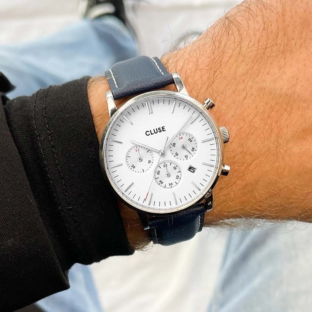 CLUSE Aravis Chrono CG21004 Blue Leather Strap Box Set2
