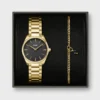 Gift Box Féroce Mini Watch Steel, Black & Chain Bracelet, Gold Colour