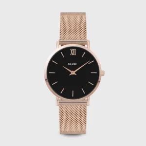 Minuit Watch Mesh, Black, Rose Gold Colour