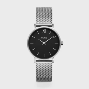 Minuit Watch Mesh, Black, Silver Colour