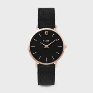 Minuit Watch Mesh, Full Black, Rose Gold Colour
