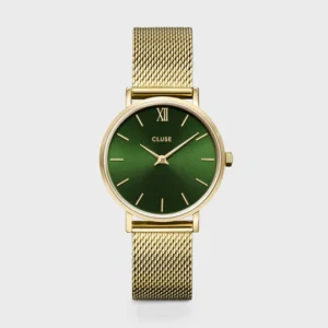 Minuit Watch Mesh, Green, Gold Colour