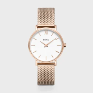 Minuit Watch Mesh, White, Rose Gold Colour